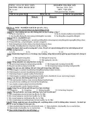 Bài kiểm tra học kì I năm học 2014- 2015 môn Vật lí 8 thời gian làm bài 45 phút